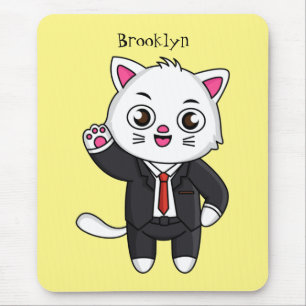 Mousepad Gato gatinho bonito em desenho animado de terno