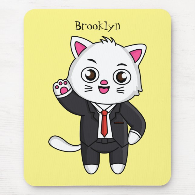 Mousepad Gato gatinho bonito em desenho animado de terno (Frente)