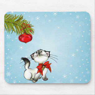 Mousepad Gato Gatinho Curioso Em Um Arco De Natal Vermelho