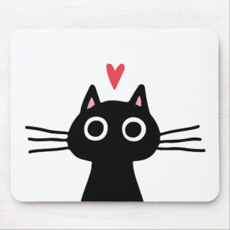 Mousepad Gato Gatinho Preto com Coração Namorados