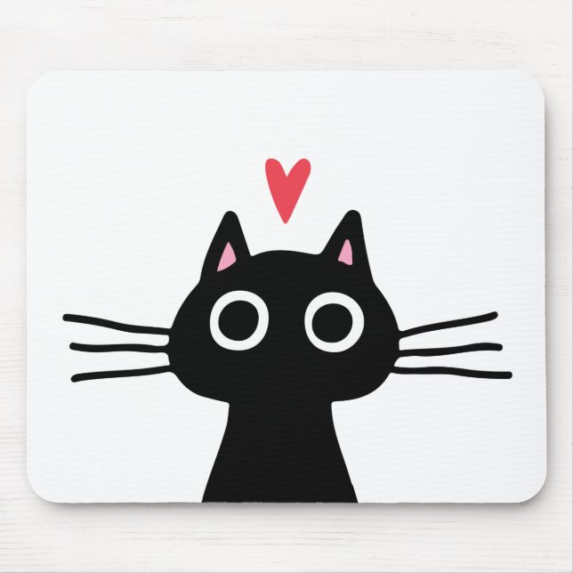 Mousepad Gato Gatinho Preto com Coração Namorados (Frente)