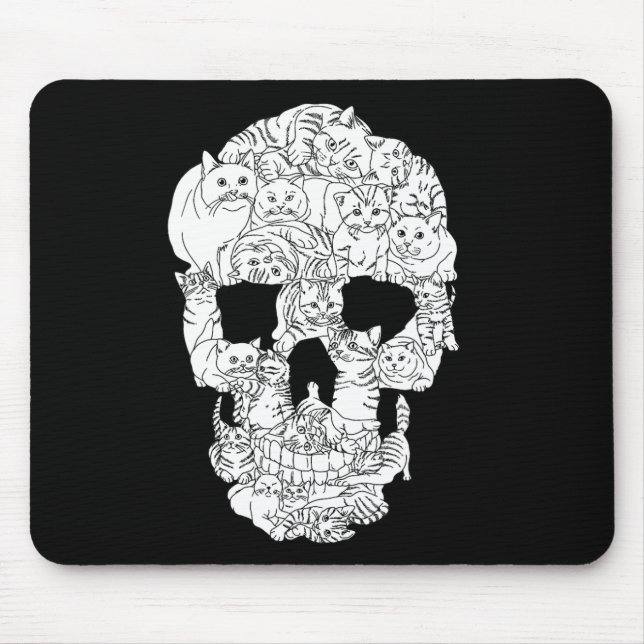 Mousepad Gato Gatinho Skeleton Gótico de Halloween Punk Emo (Frente)