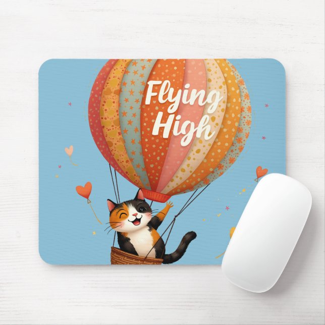 Mousepad Gato Gato Gato-Quente Balão de Ar Quente, Arte Whi (Com mouse)
