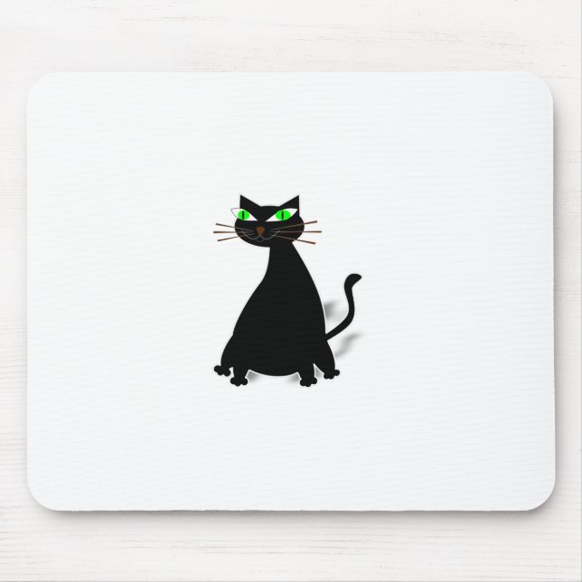 Mousepad Gato Gordo Preto Com Olhos Verdes (Frente)