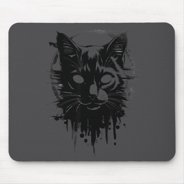 Mousepad Gato Gótico Fofo Sinistro Horror Kitty Esboço Alt  (Frente)