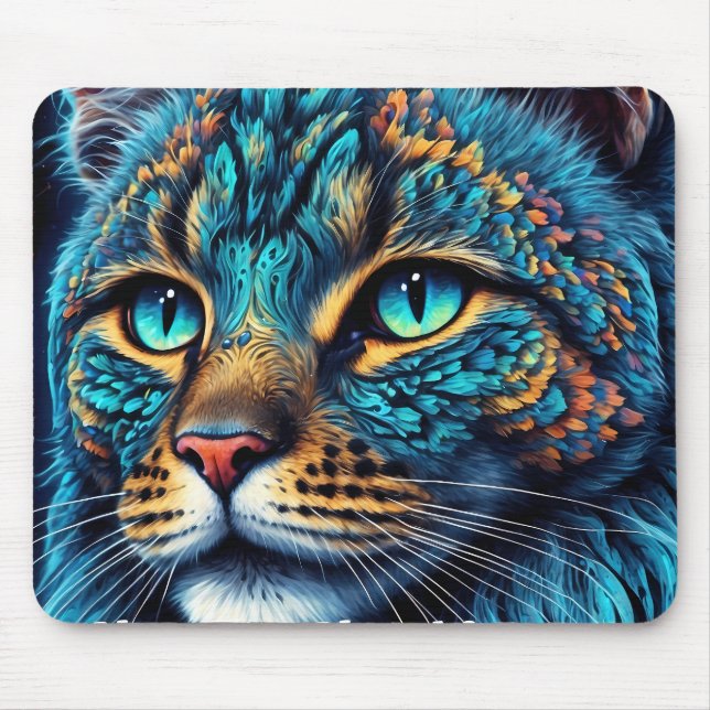 Mousepad Gato Guardião Cósmico - Neon Galaxy Mandala (Frente)