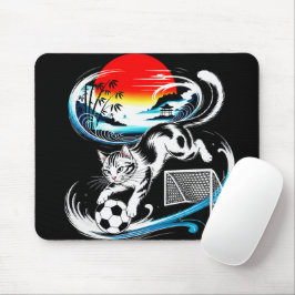 Mousepad Gato Japonês Artístico de Futebol para jogos, escr