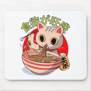 Mousepad Gato Japonês Fofo Comendo Macarrão com Hashis