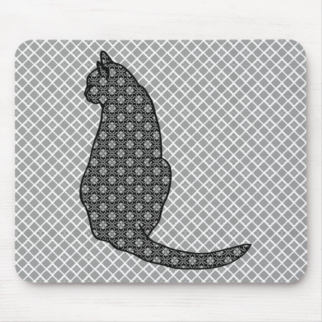 Mousepad Gato japonês - impressão preto e branco do quimono (Frente)
