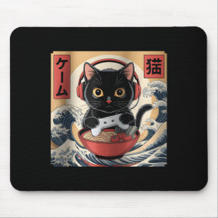 Mousepad Gato Japonês Retro Ramen Engraçado Kawaii Fofo Gam