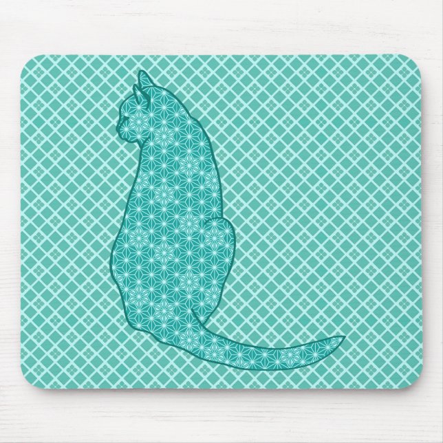 Mousepad Gato Japonês - Turquoise Kimono Impressão (Frente)