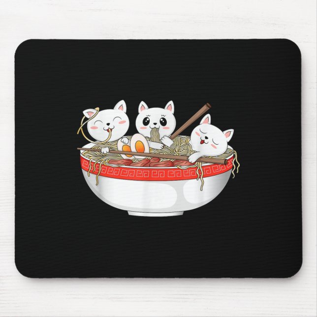 Mousepad Gato Kawaii Cata Ramen Noodles Anime Gato Japonês (Frente)
