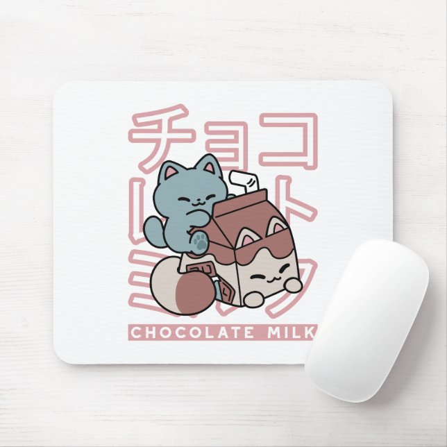 Mousepad Gato Kawaii com Leite de Chocolate – Arte Pop Japo (Com mouse)