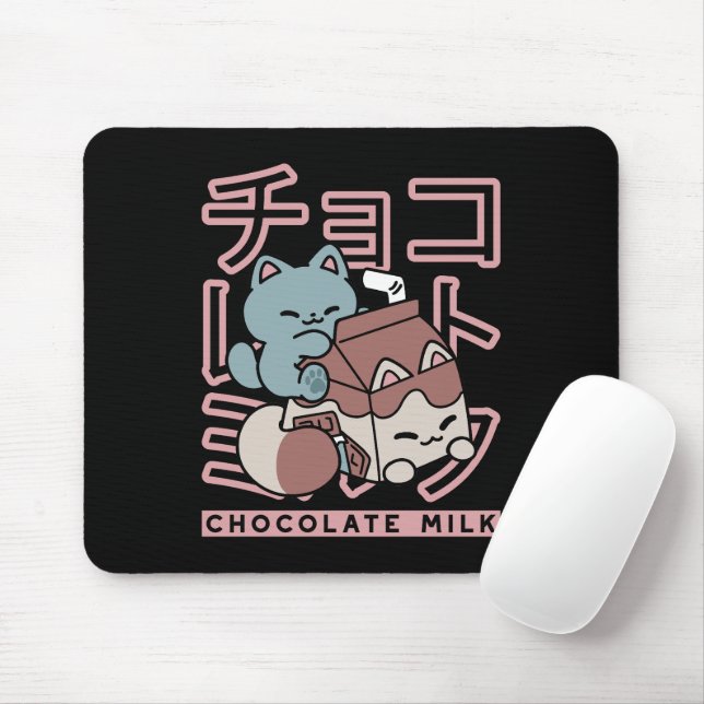 Mousepad Gato Kawaii com Leite de Chocolate – Arte Pop Japo (Com mouse)