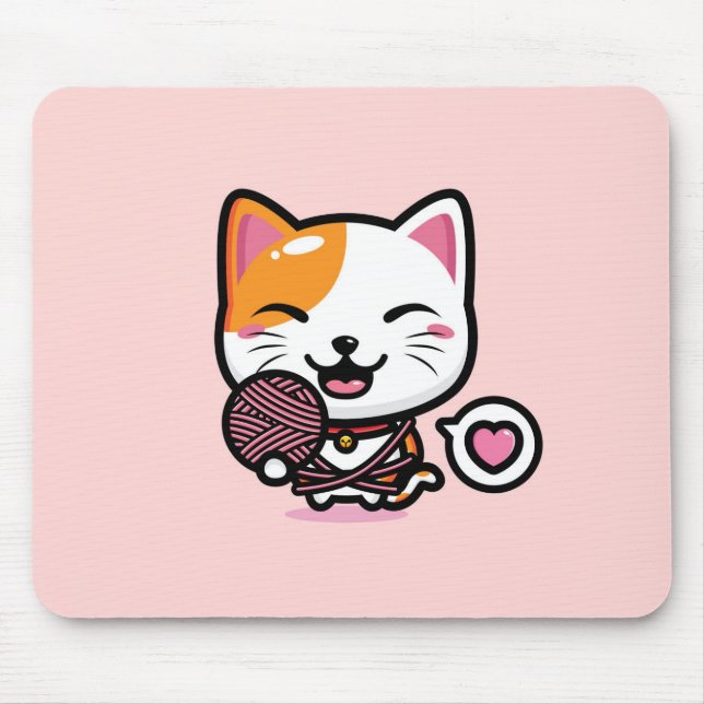 Mousepad Gato Kawaii com Pad de Mouse Yarn (Frente)