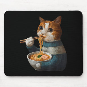 Mousepad Gato Kawaii Comendo Macarrão Ramen Presente Divert