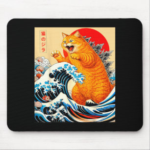 Mousepad Gato laranja Catzilla arte japonesa para homens mu