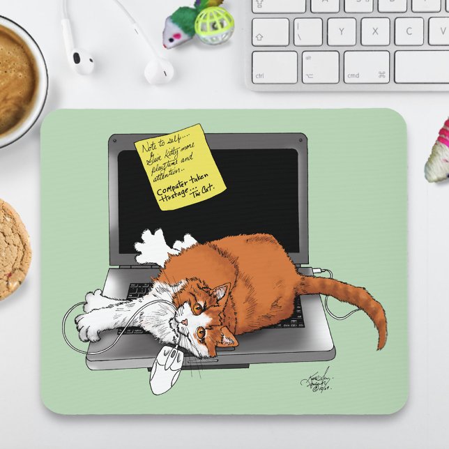 Mousepad Gato Laranja Engraçado Notebook Verde Trabalho Cas (Criador carregado)
