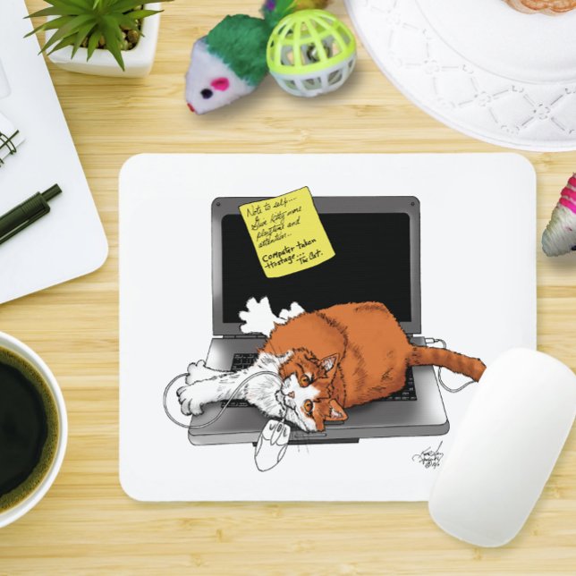 Mousepad Gato Laranja Engraçado Notebook Verde Trabalho Cas (Criador carregado)