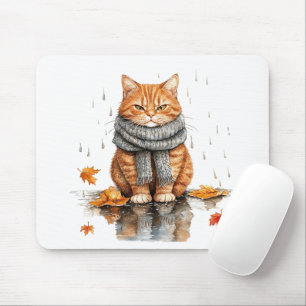 Mousepad Gato Laranja Mal-humorado na Chuva