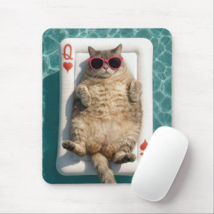 Mousepad Gato Listrado Flutuando Em Jogo de Cartas Flutuado