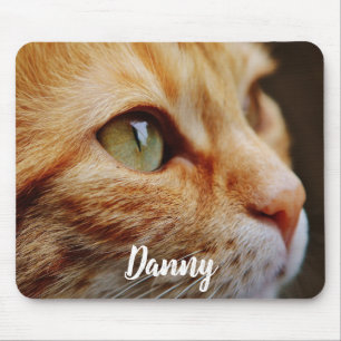 Mousepad Gato malhado alaranjado com os olhos verdes feitos