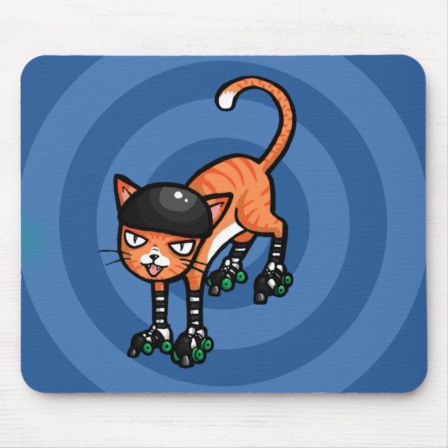 Mousepad Gato malhado alaranjado em rollerskates (Frente)
