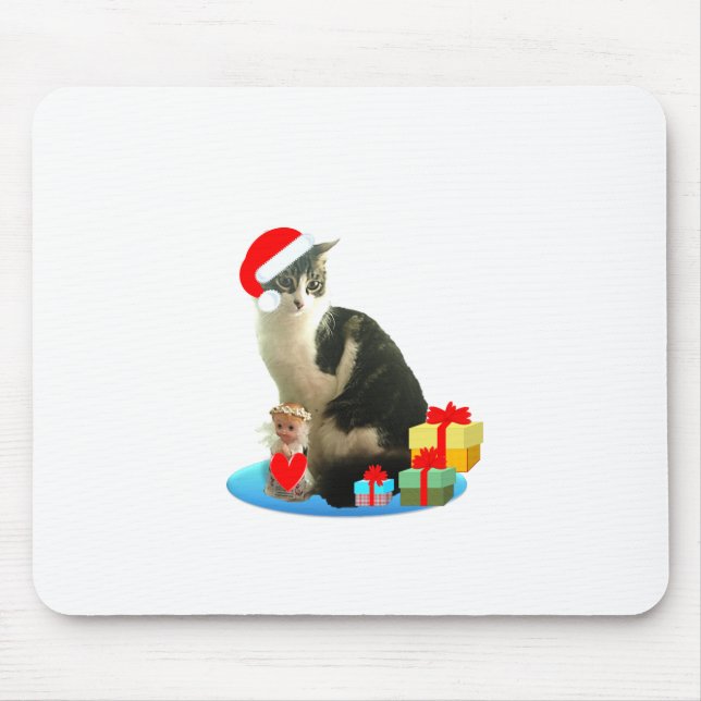 Mousepad gato malhado de Natal e pequeno anjo fofo (Frente)