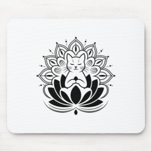 Mousepad Gato Meditando Flor de Lótus Zen Enthusasta de Yog