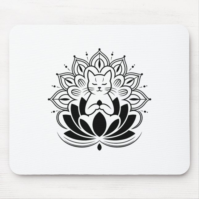 Mousepad Gato Meditando Flor de Lótus Zen Enthusasta de Yog (Frente)