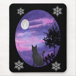 Mousepad Gato Místico Sob a Lua – Água Noturna Rósea Sonhad