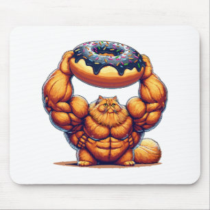 Mousepad Gato Musculoso Levantando Donut