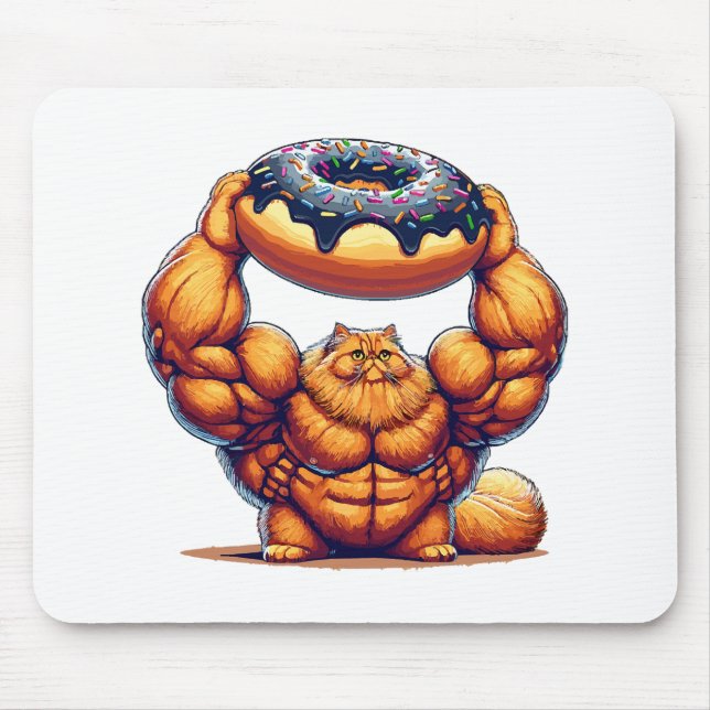 Mousepad Gato Musculoso Levantando Donut (Frente)