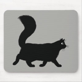 Mousepad Gato Negra Andando | Gatinho legal com a Cauda Flu