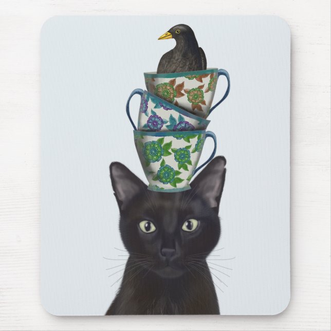 Mousepad Gato Negro com Teacups e Blackbird (Frente)
