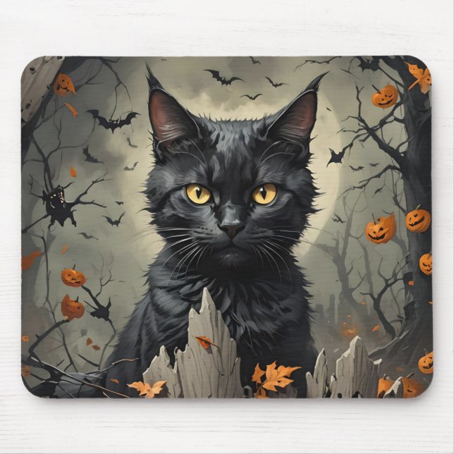 Mousepad Gato Negro de Halloween (Frente)