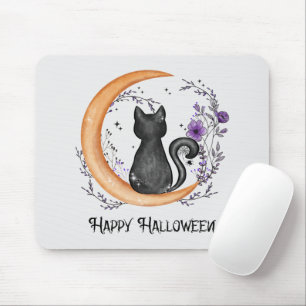 Mousepad Gato Negro e Lua Crescente para Feliz Halloween