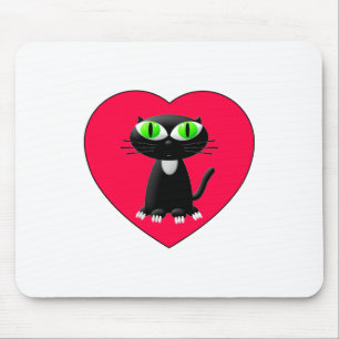 Mousepad Gato Negro Em Coração Vermelho