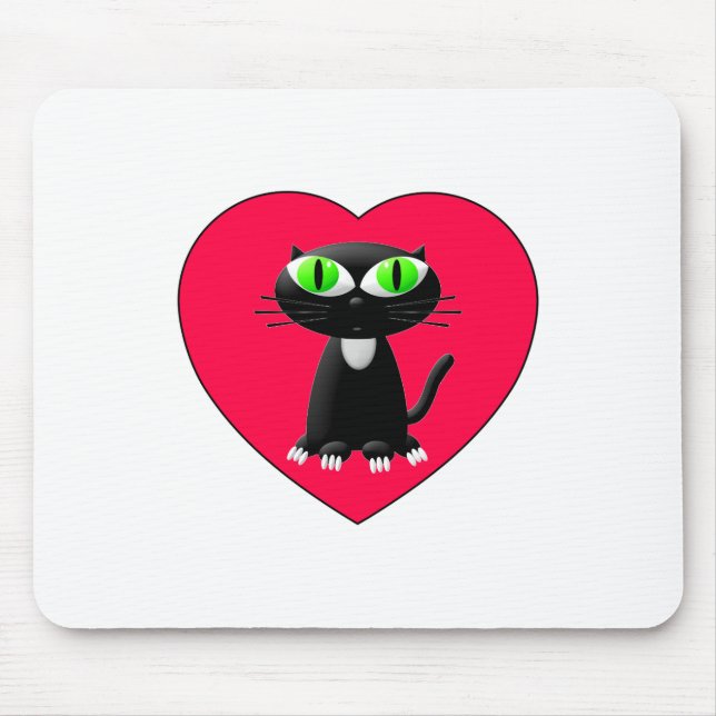 Mousepad Gato Negro Em Coração Vermelho (Frente)