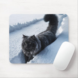 Mousepad Gato Negro Em Neve Profunda