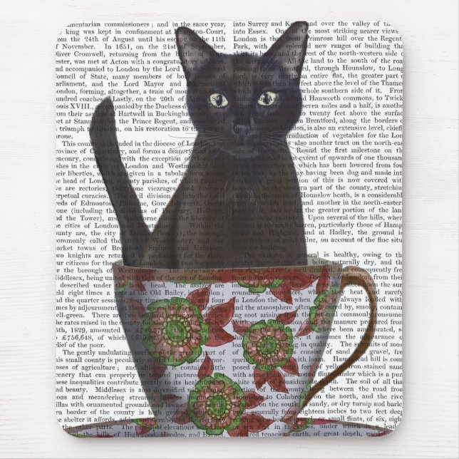 Mousepad Gato Negro em Teacup (Frente)