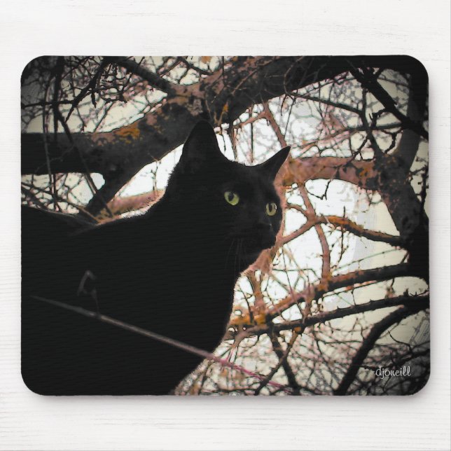 Mousepad Gato Negro em uma Árvore Spooky (Frente)