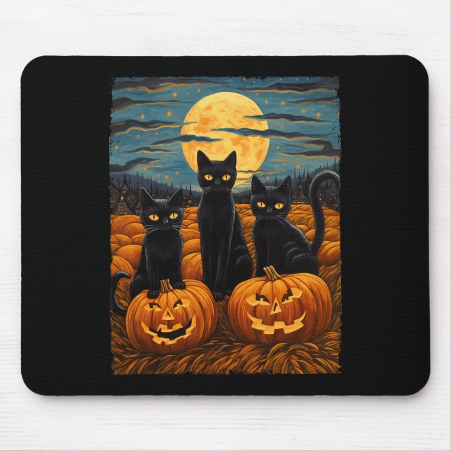 Mousepad Gato Negro Halloween Gata Amada Noite Estrelada Ga (Frente)