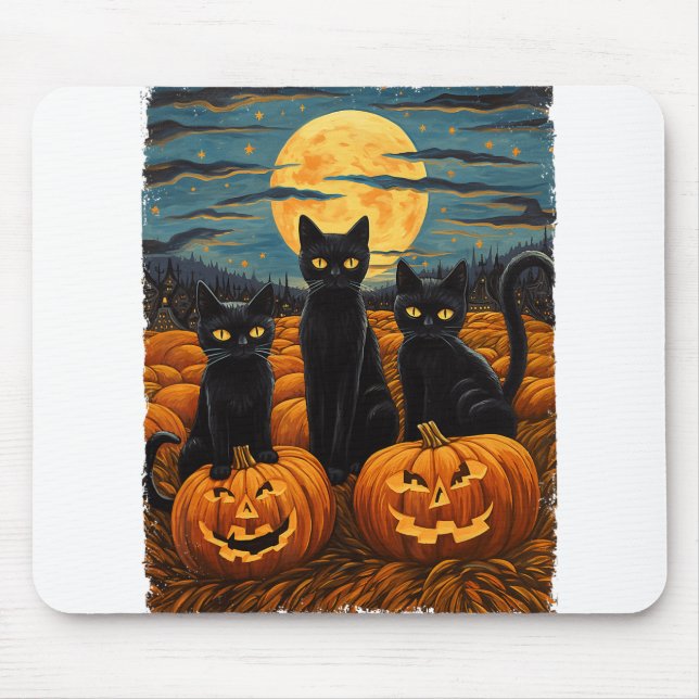 Mousepad Gato Negro Halloween Gata Amada Noite Estrelada Ga (Frente)