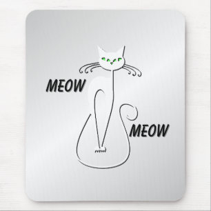 Mousepad Gato Negro linchado Miau Olhos Verdes em prata