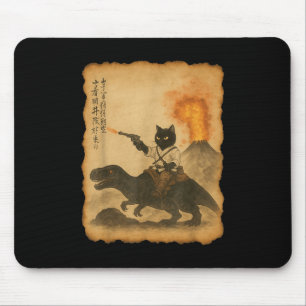 Mousepad Gato Negro Samurai Andando Rindo Erupção Vulcânica