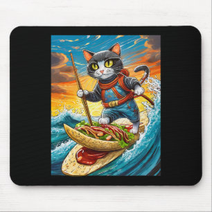 Mousepad Gato Ninja Surfando Uma Prancha de Surf de Taco Co