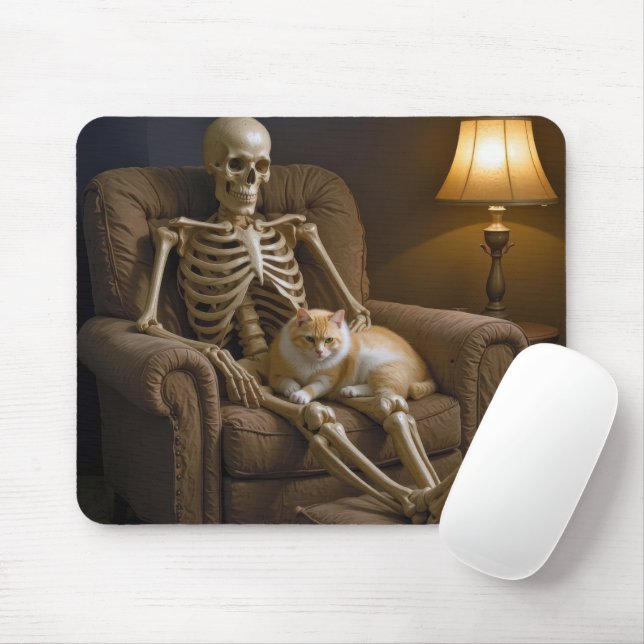 Mousepad Gato no Colo de um Esqueleto (Com mouse)