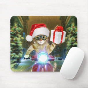 Mousepad Gato no Papai Noel que entrega presente de Natal
