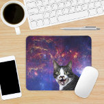 Mousepad Gato no Rawr do Espaço Exterior<br><div class="desc">Pulando na carroça. Engraçado rosto de gato no espaço! De nada.</div>